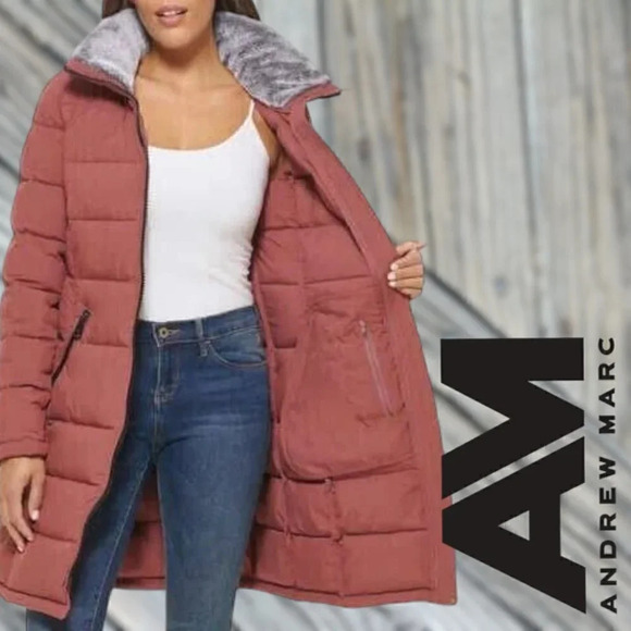 Andrew Marc | Hooded Long Stretch Parka | Terra Rose | NWT - Picture 2 of 8